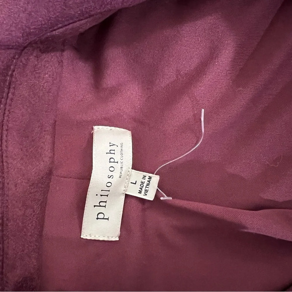 Philosophy Maroon Sleeveless Vest Size Large Collared Zip Up Pockets Faux Suede - Picture 7 of 7